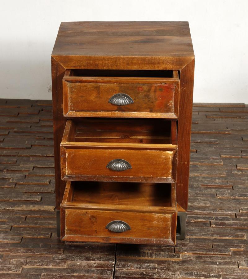 SOLID RECLAIMED TEAK WOOD 3 DRAWER END TABLE NIGHTSTAND