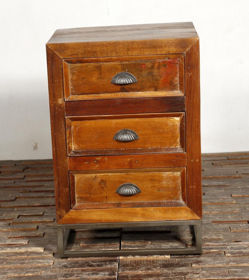 SOLID RECLAIMED TEAK WOOD 3 DRAWER END TABLE NIGHTSTAND