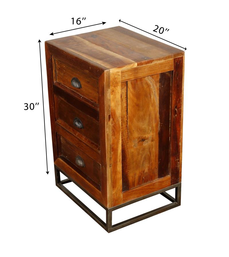 SOLID RECLAIMED TEAK WOOD 3 DRAWER END TABLE NIGHTSTAND