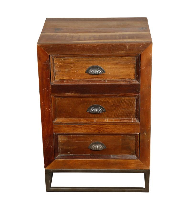 SOLID RECLAIMED TEAK WOOD 3 DRAWER END TABLE NIGHTSTAND