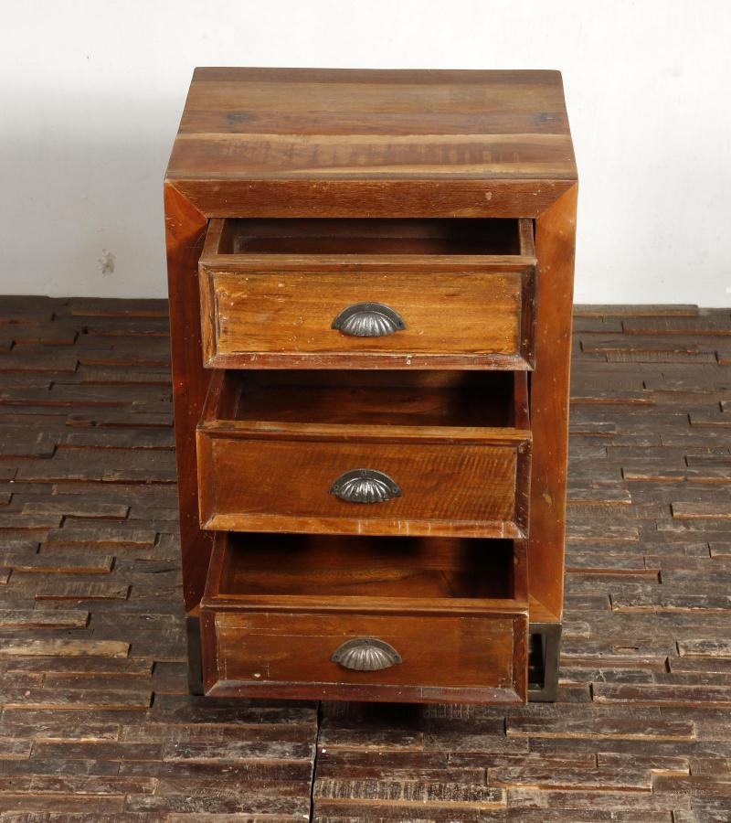 SOLID RECLAIMED TEAK WOOD 3 DRAWER END TABLE NIGHTSTAND