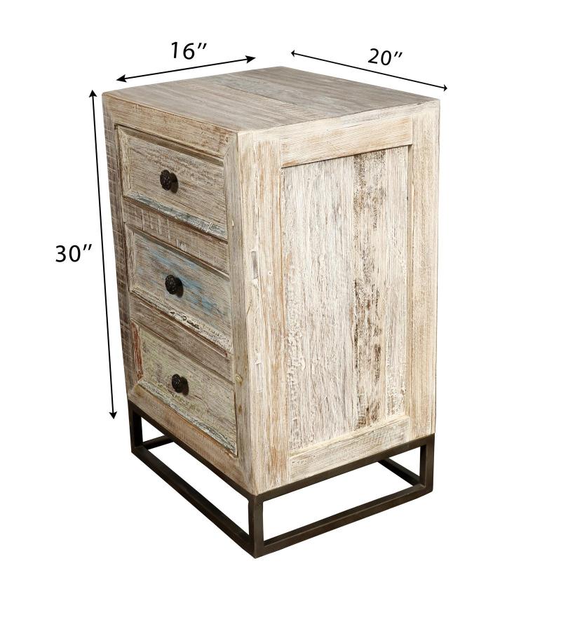 SOLID RECLAIMED TEAK WOOD 3 DRAWER END TABLE NIGHTSTAND