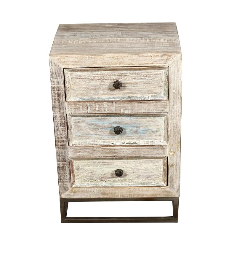 SOLID RECLAIMED TEAK WOOD 3 DRAWER END TABLE NIGHTSTAND
