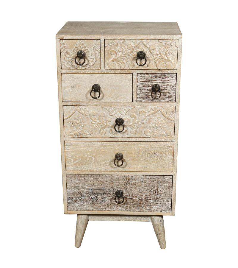 SOLID HAND CARVED WOOD 7 DRAWER CHEST CABINET