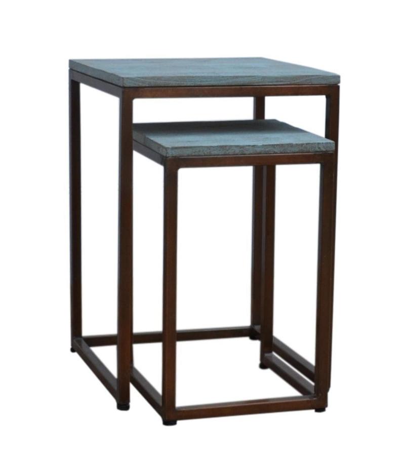 SET OF 2 WOOD & IRON NESTING SIDE TABLES