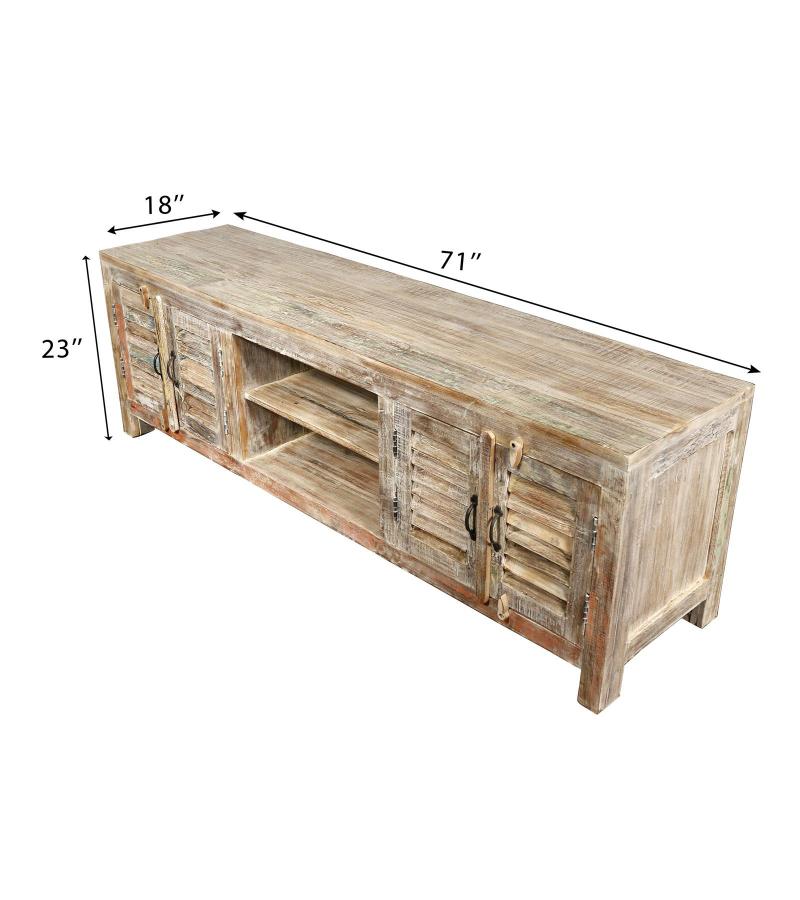 SOLID RECLAIMED TEAK WOOD MEDIA CENTER CONSOLE W/ 4 DOORS