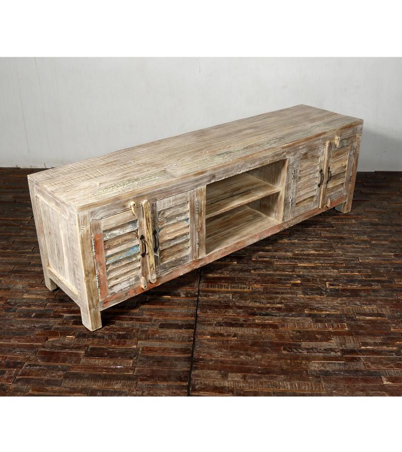 SOLID RECLAIMED TEAK WOOD MEDIA CENTER CONSOLE W/ 4 DOORS