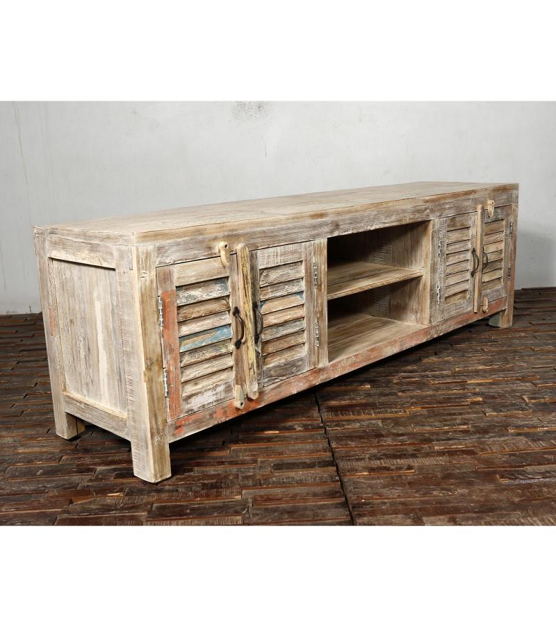 SOLID RECLAIMED TEAK WOOD MEDIA CENTER CONSOLE W/ 4 DOORS