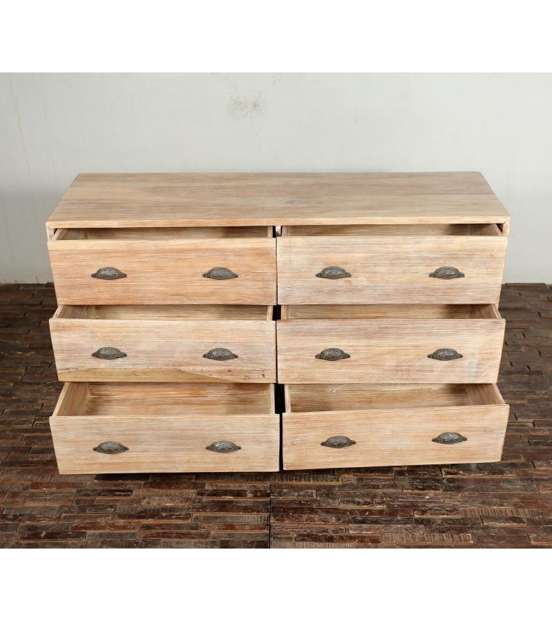 SOLID RECLAIMED TEAK WOOD DRESSER BUREAU CHEST W/ 6 DRAWERS