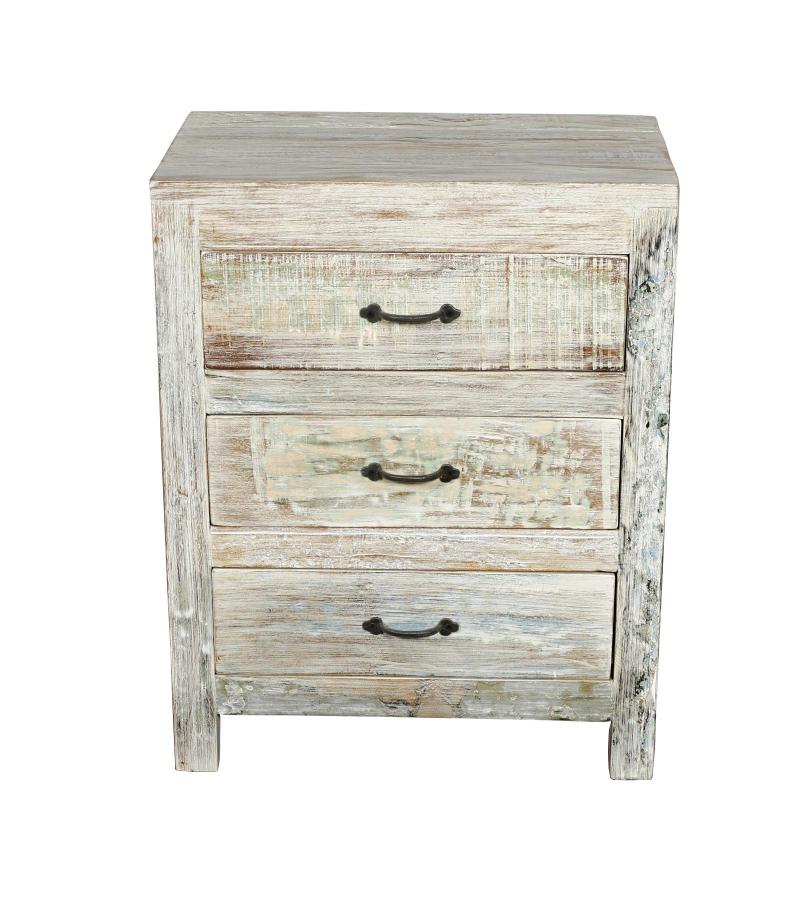RECLAIMED WOOD 3 DRAWER END TABLE / BEDSIDE TABLE