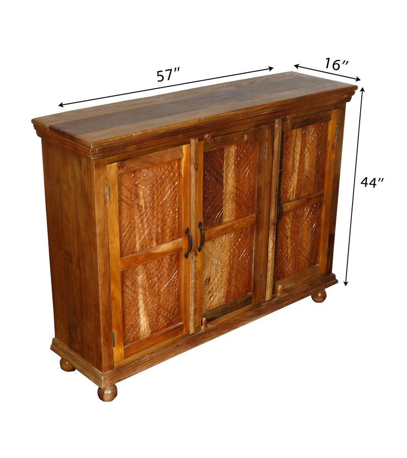 HAND CARVED SOLID RECLAIMED TEAK SIDEBOARD W/3 DOORS