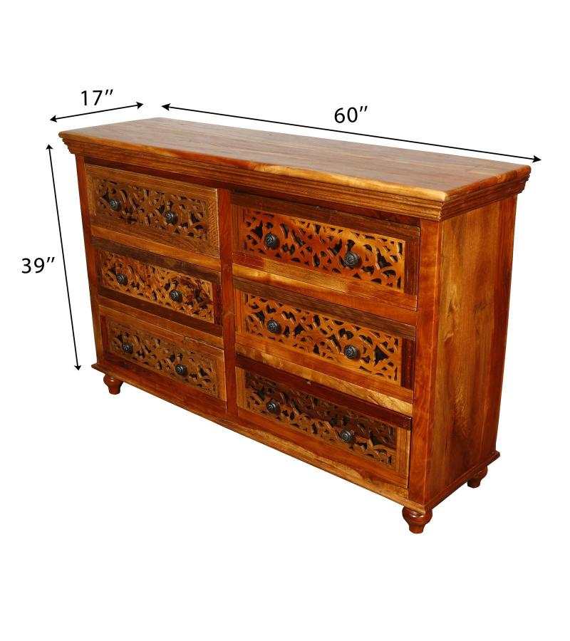 HAND CARVED SOLID RECLAIMED TEAK WOOD 6 DRAWER DRESSER CHEST BUREAU SIDEBOARD