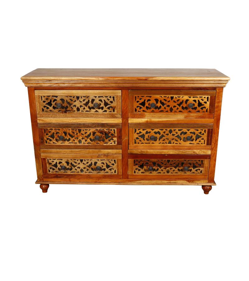 HAND CARVED SOLID RECLAIMED TEAK WOOD 6 DRAWER DRESSER CHEST BUREAU SIDEBOARD