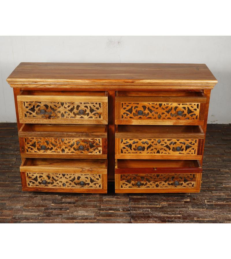 HAND CARVED SOLID RECLAIMED TEAK WOOD 6 DRAWER DRESSER CHEST BUREAU SIDEBOARD