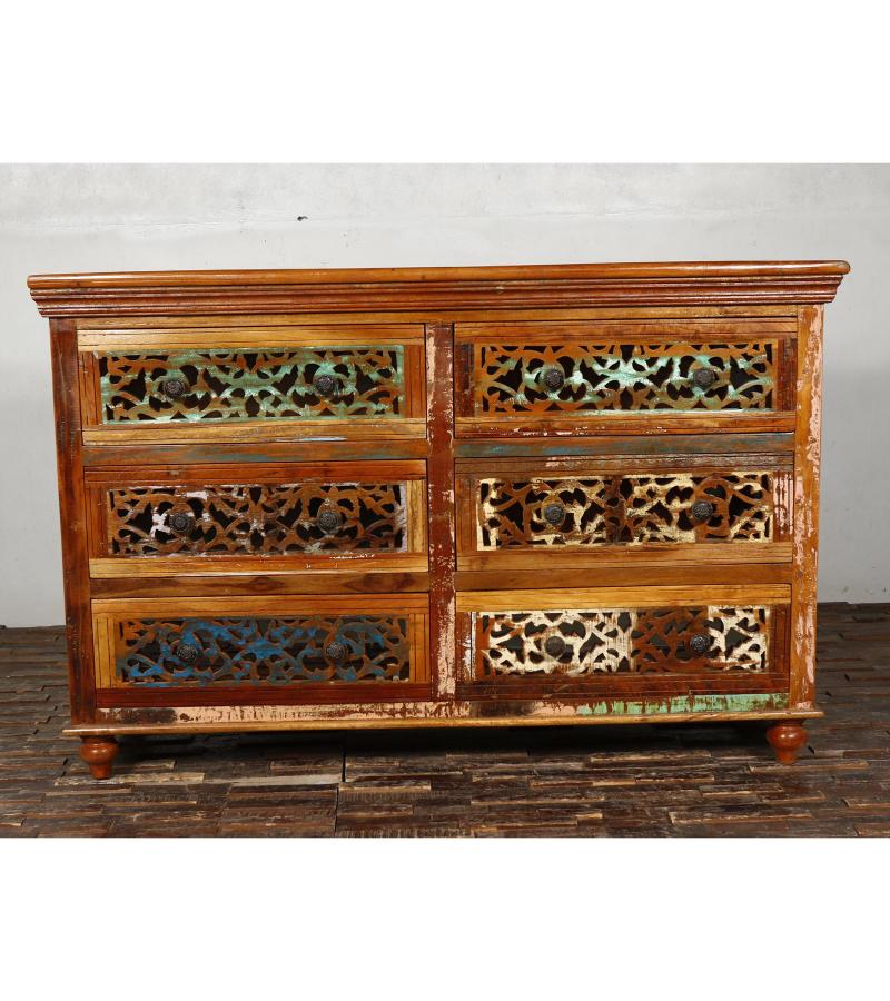 HAND CARVED SOLID RECLAIMED TEAK WOOD 6 DRAWER DRESSER CHEST BUREAU SIDEBOARD
