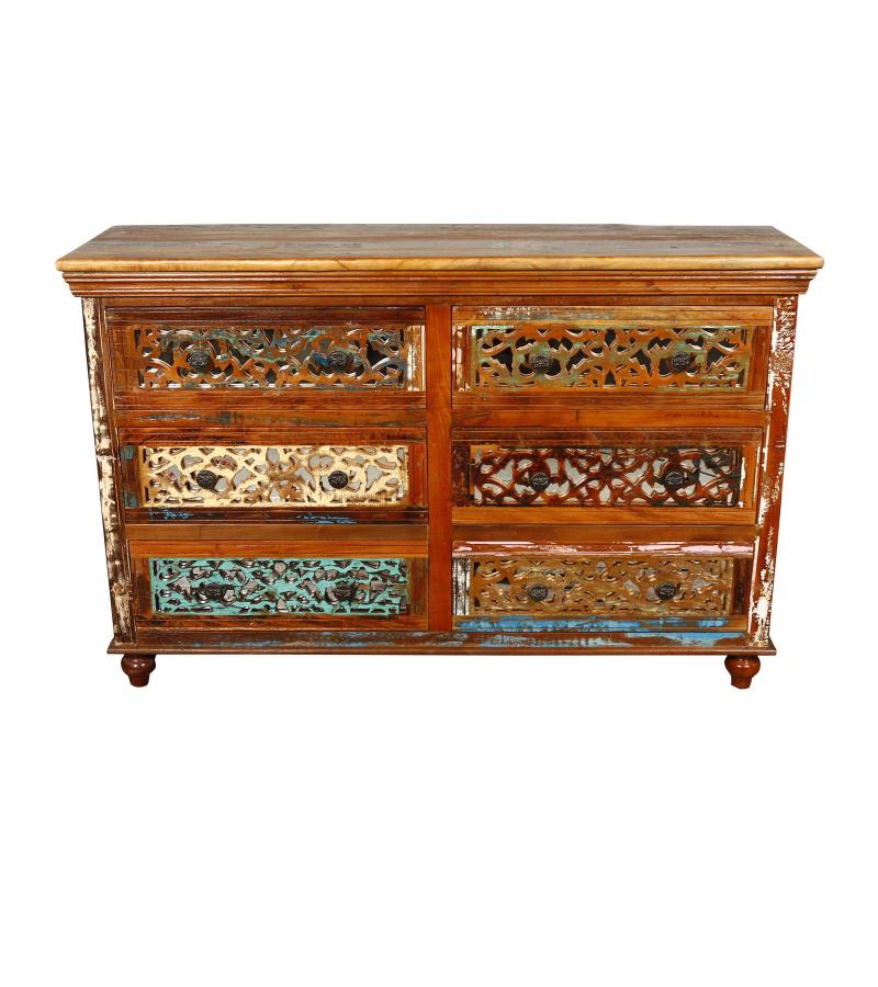 HAND CARVED SOLID RECLAIMED TEAK WOOD 9 DRAWER DRESSER CHEST BUREAU SIDEBOARD