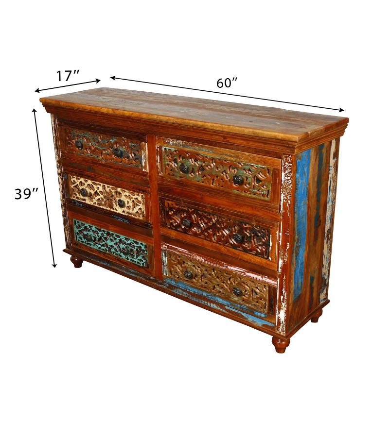 HAND CARVED SOLID RECLAIMED TEAK WOOD 9 DRAWER DRESSER CHEST BUREAU SIDEBOARD