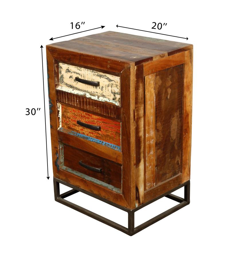 SOLID RECLAIMED TEAK WOOD END TABLE / NIGHTSTAND 3 DRAWERS