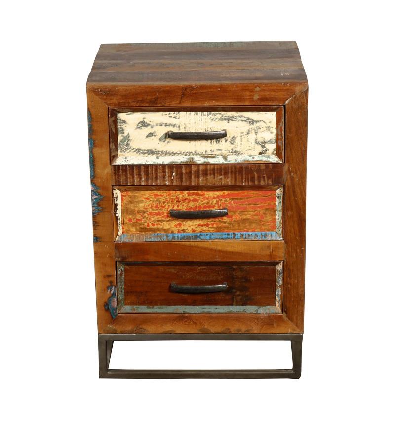 SOLID RECLAIMED TEAK WOOD END TABLE / NIGHTSTAND 3 DRAWERS