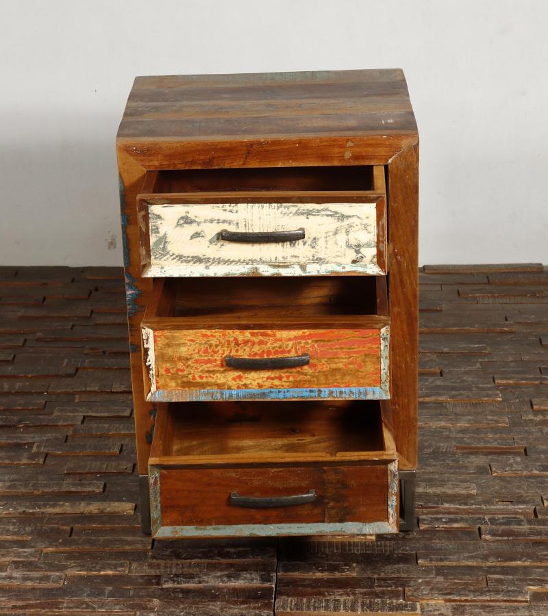 SOLID RECLAIMED TEAK WOOD END TABLE / NIGHTSTAND 3 DRAWERS