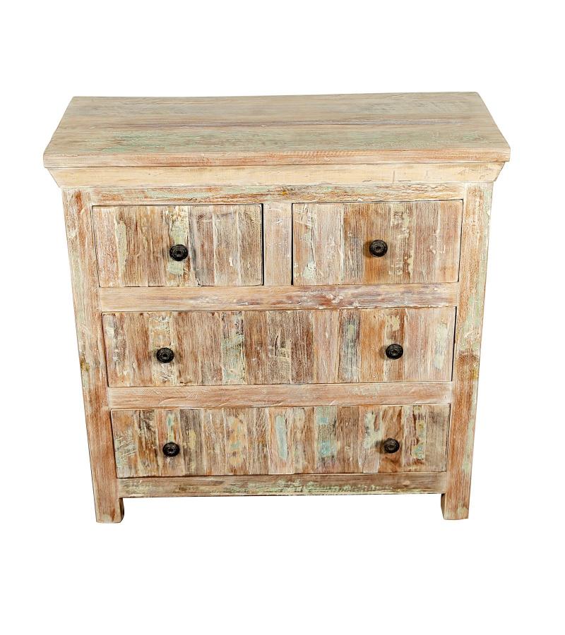 SOLID RECLAIMED TEAK WOOD BUREAU DRESSER CHEST W/ 4 DRAWERS