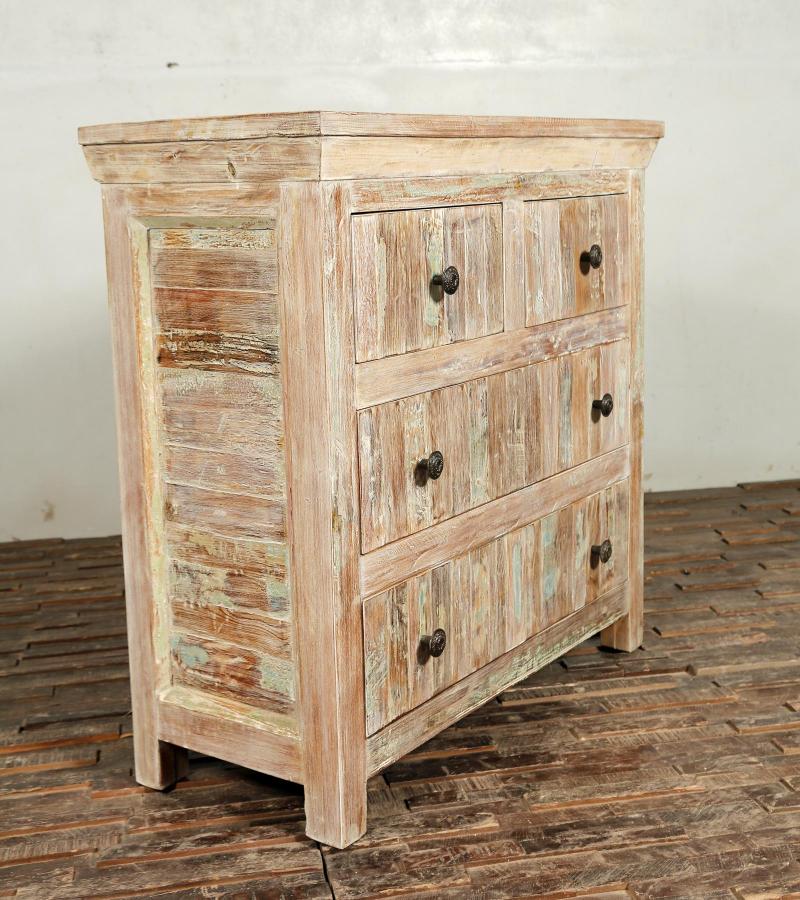 SOLID RECLAIMED TEAK WOOD BUREAU DRESSER CHEST W/ 4 DRAWERS