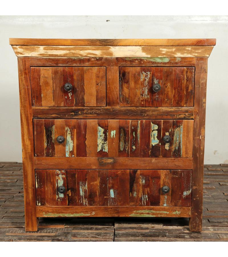 SOLID RECLAIMED TEAK WOOD BUREAU DRESSER CHEST W/ 4 DRAWERS