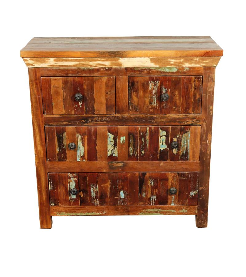 SOLID RECLAIMED TEAK WOOD BUREAU DRESSER CHEST W/ 4 DRAWERS