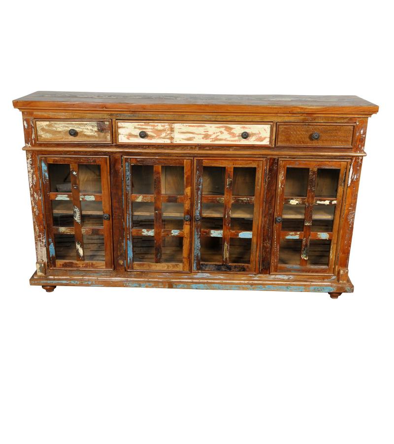 SOLID RECLAIMED TEAK WOOD SIDEBOARD CABINET W/ 3 DRAWERS & 4 DOORS