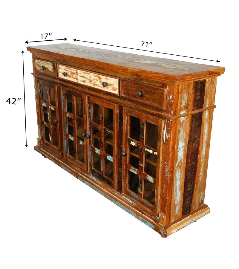 SOLID RECLAIMED TEAK WOOD SIDEBOARD CABINET W/ 3 DRAWERS & 4 DOORS