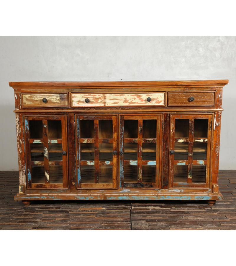 SOLID RECLAIMED TEAK WOOD SIDEBOARD CABINET W/ 3 DRAWERS & 4 DOORS