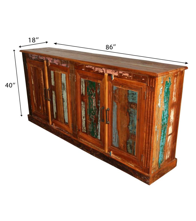 SOLID RECLAIMED TEAK WOOD SIDEBOARD CABINET 4 DOORS