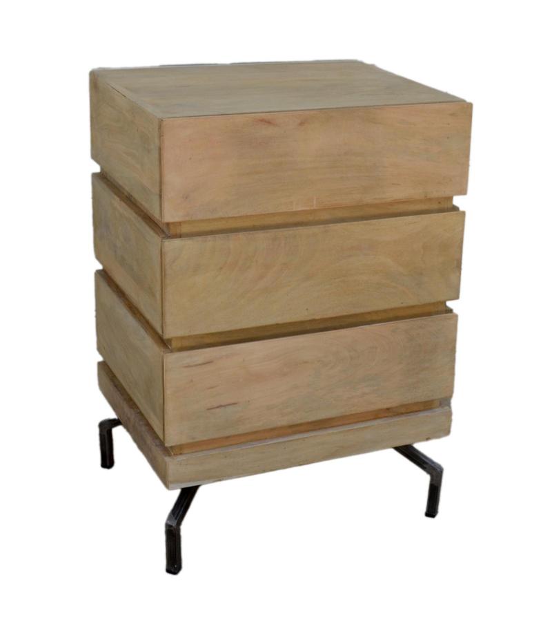 SOLID WOOD 3 DRAWERS END TABLE / NIGHTSTAND