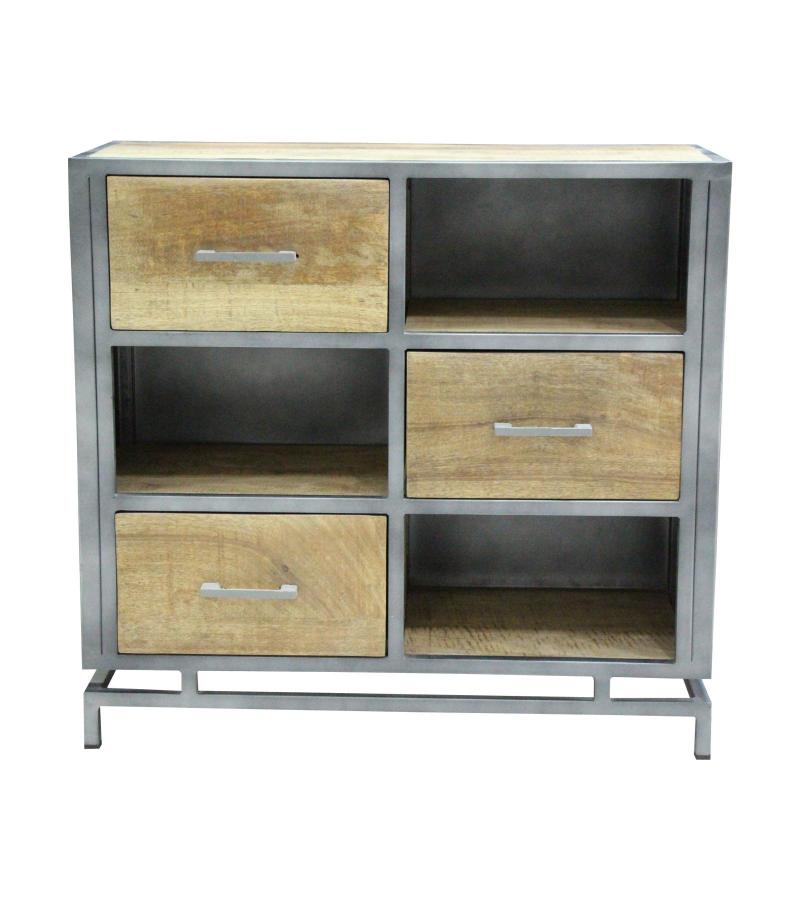 SOLID WOOD & IRON CABINET W/ 3 DRAWERS