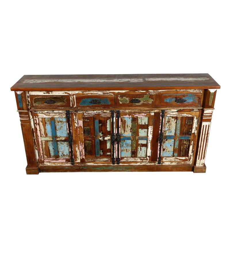 SOLID RECLAIMED TEAK WOOD SIDEBOARD W/ 4 DRAWERS & 4 DOORS