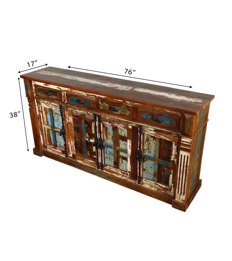 SOLID RECLAIMED TEAK WOOD SIDEBOARD W/ 4 DRAWERS & 4 DOORS