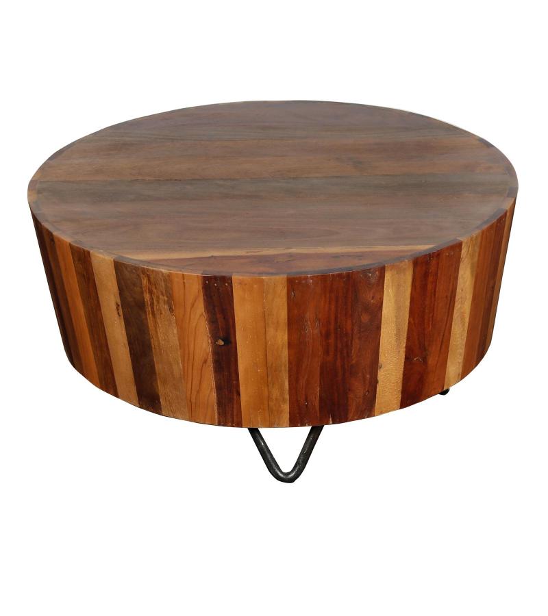 SOLID RECLAIMED TEAK WOOD & IRON ROUND COFFEE TABLE