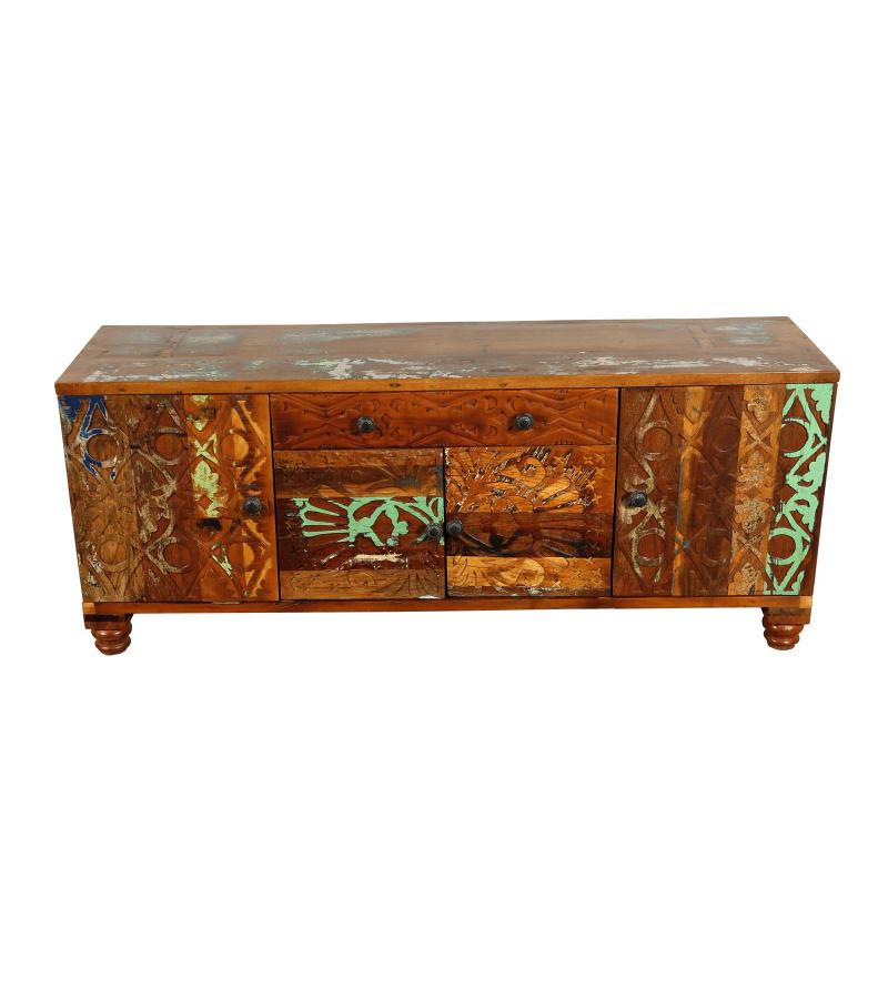 HAND CARVED RECLAIMED TEAK MEDIA CABINET SIDEBOARD