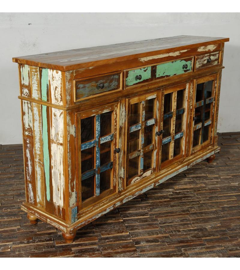 SOLID RECLAIMED TEAK WOOD & GLASS SIDEBOARD
