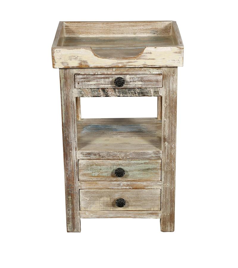 SOLID RECLAIMED TEAK WOOD 3 DRAWER END TABLE / NIGHTSTAND