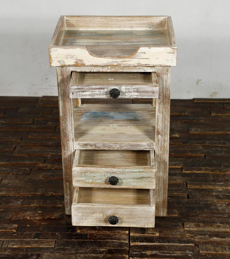 SOLID RECLAIMED TEAK WOOD 3 DRAWER END TABLE / NIGHTSTAND