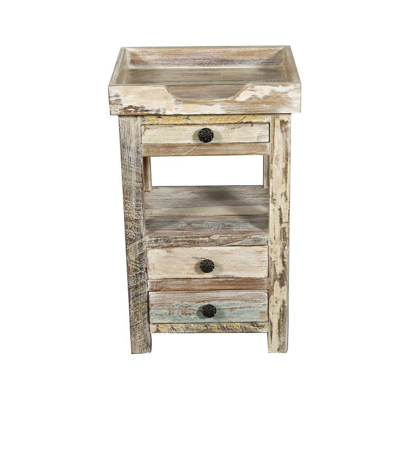 SOLID RECLAIMED TEAK WOOD 3 DRAWER END TABLE / NIGHT STAND