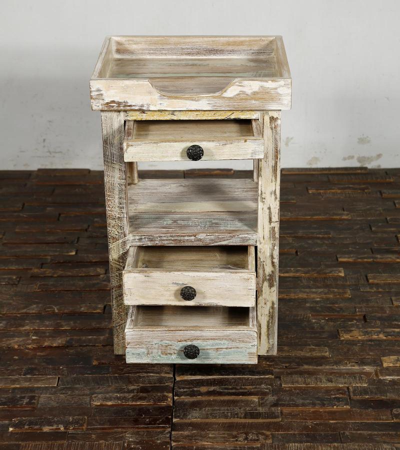 SOLID RECLAIMED TEAK WOOD 3 DRAWER END TABLE / NIGHT STAND