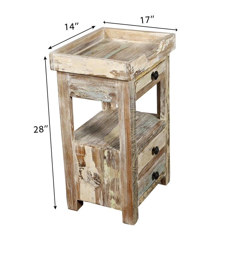 SOLID RECLAIMED TEAK WOOD 3 DRAWER END TABLE / NIGHT STAND