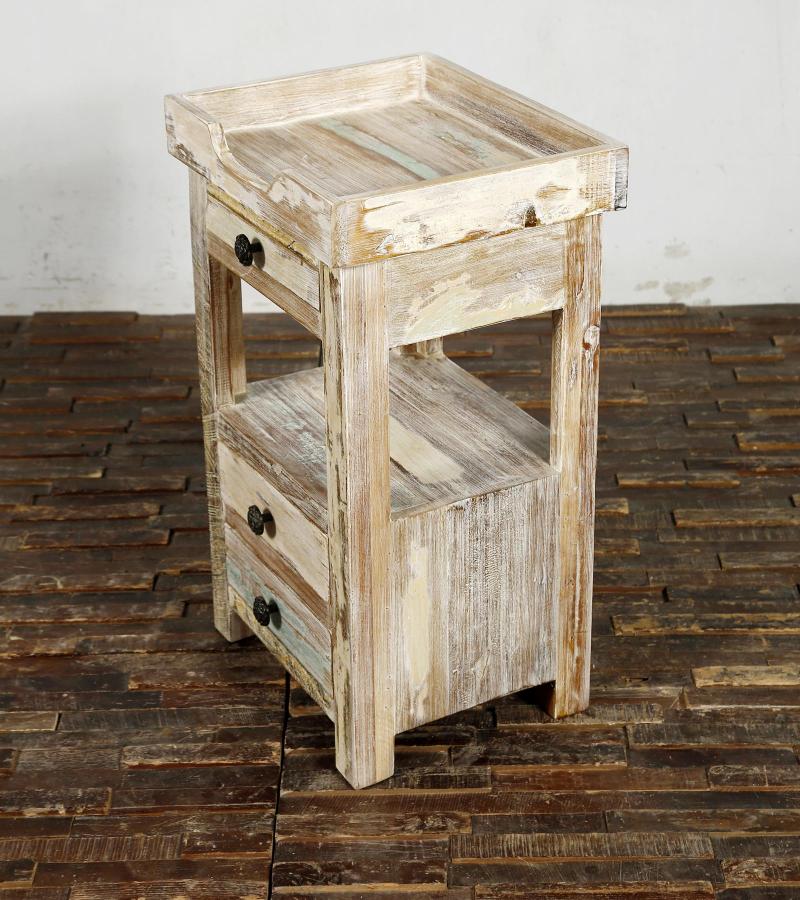 SOLID RECLAIMED TEAK WOOD 3 DRAWER END TABLE / NIGHT STAND