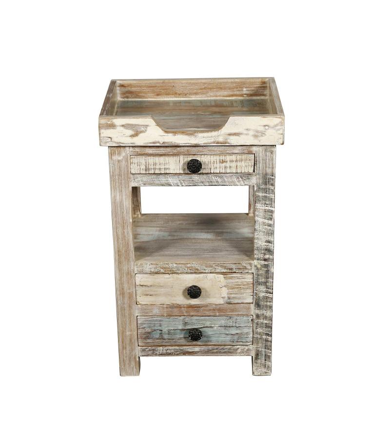 SOLID RECLAIMED TEAK WOOD 3 DRAWER END TABLE / NIGHT STAND