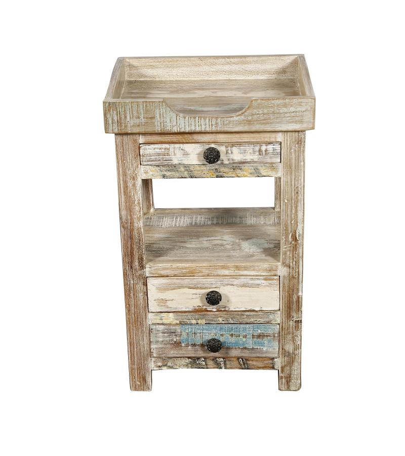SOLID RECLAIMED TEAK WOOD 3 DRAWER END TABLE / NIGHT STAND
