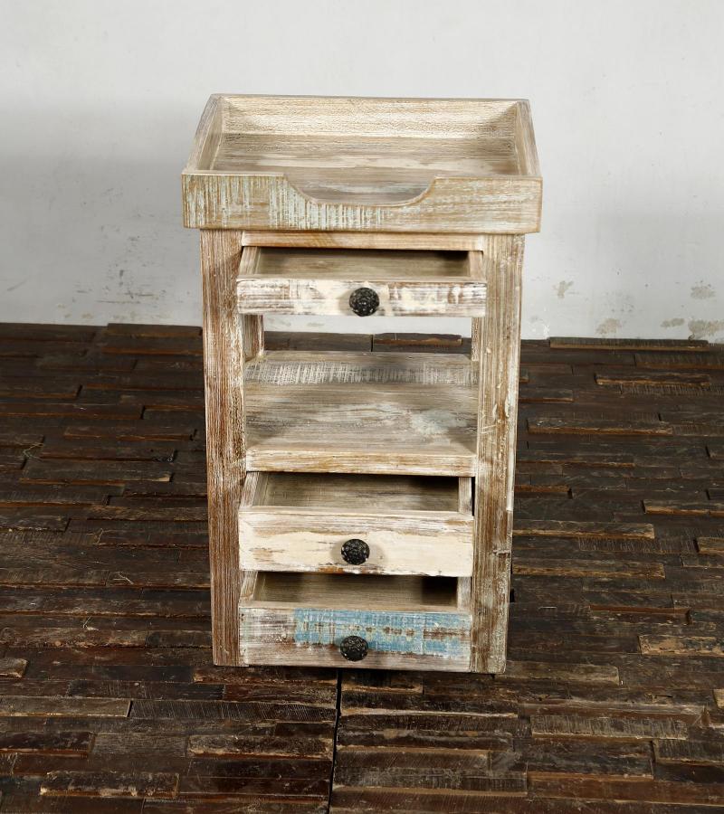 SOLID RECLAIMED TEAK WOOD 3 DRAWER END TABLE / NIGHT STAND