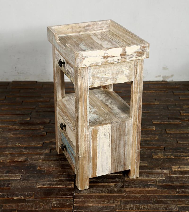 SOLID RECLAIMED TEAK WOOD 3 DRAWER END TABLE / NIGHT STAND
