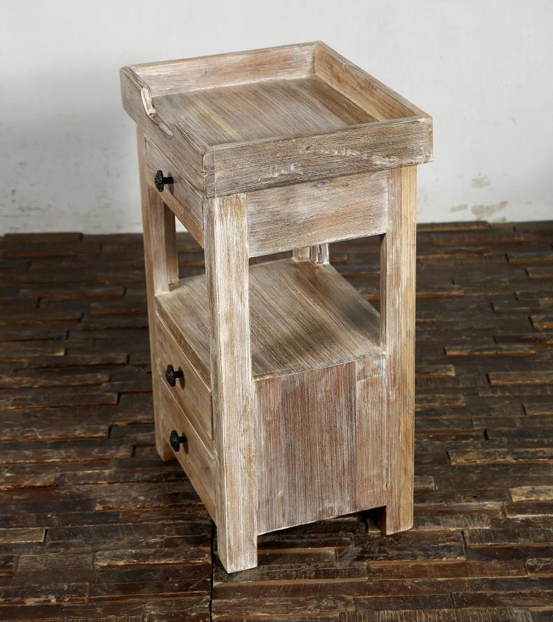 SOLID RECLAIMED TEAK WOOD 3 DRAWER END TABLE / NIGHT STAND